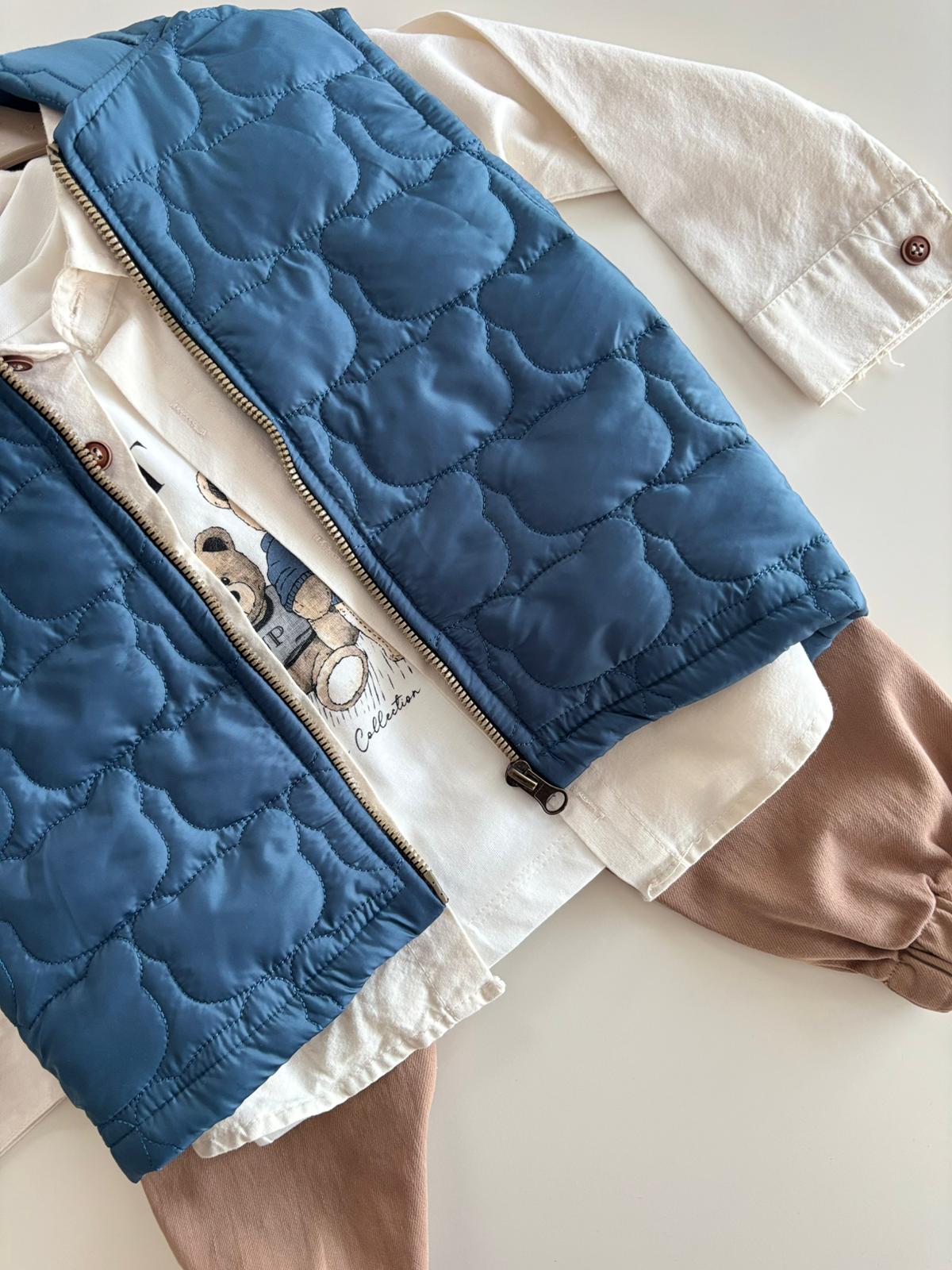 Mavi Kapitone Yelekli 4'lü Takım